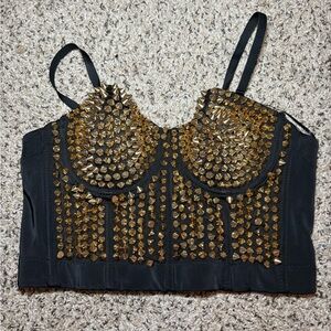 Elegant Black and Gold Studded Bra
